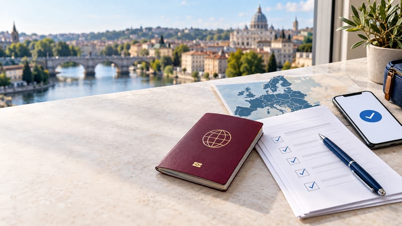 Indian passport holder in the UK preparing documents for a Schengen visa application